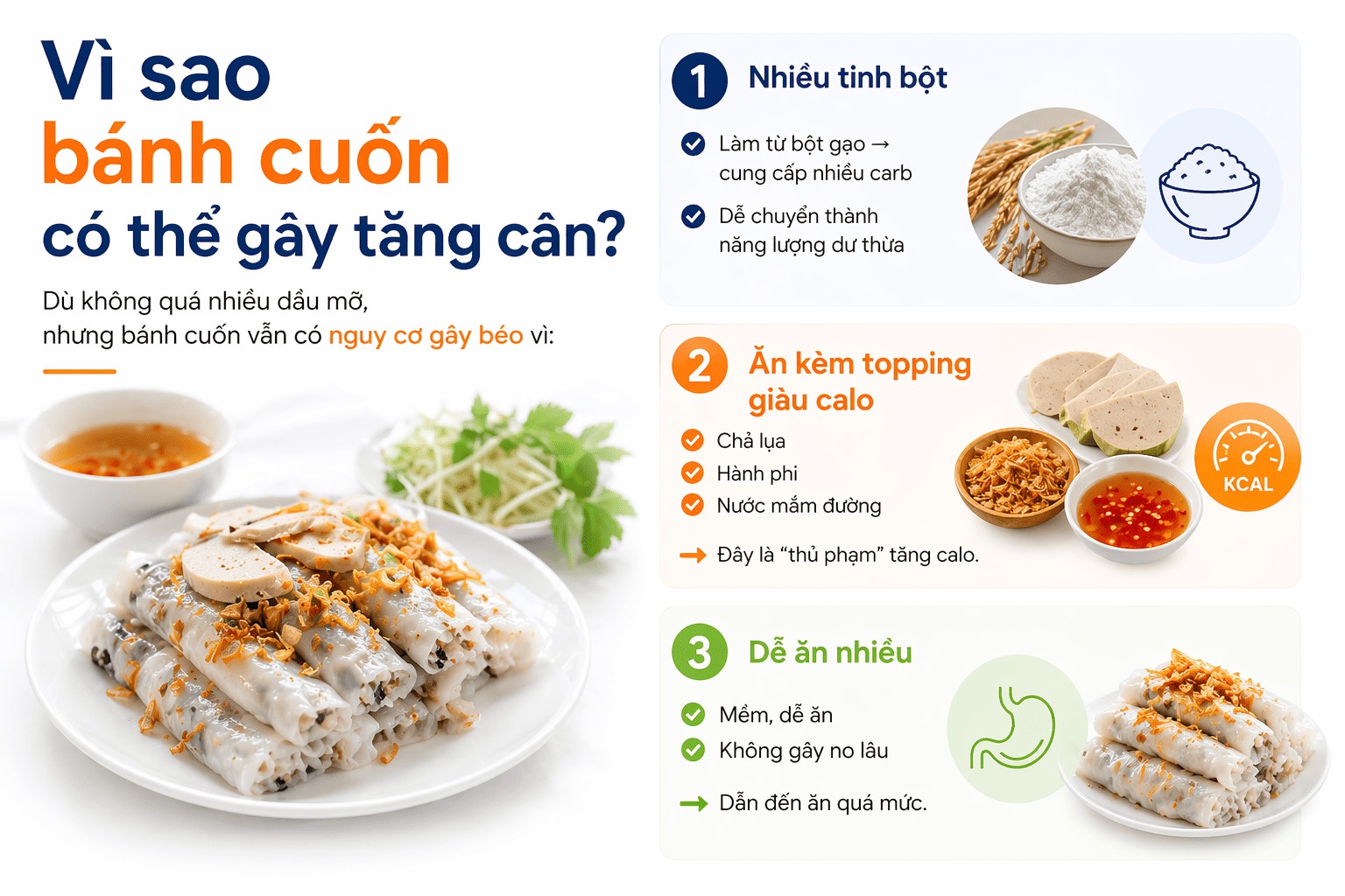 Vì sao bánh cuốn có thể gây tăng cân?